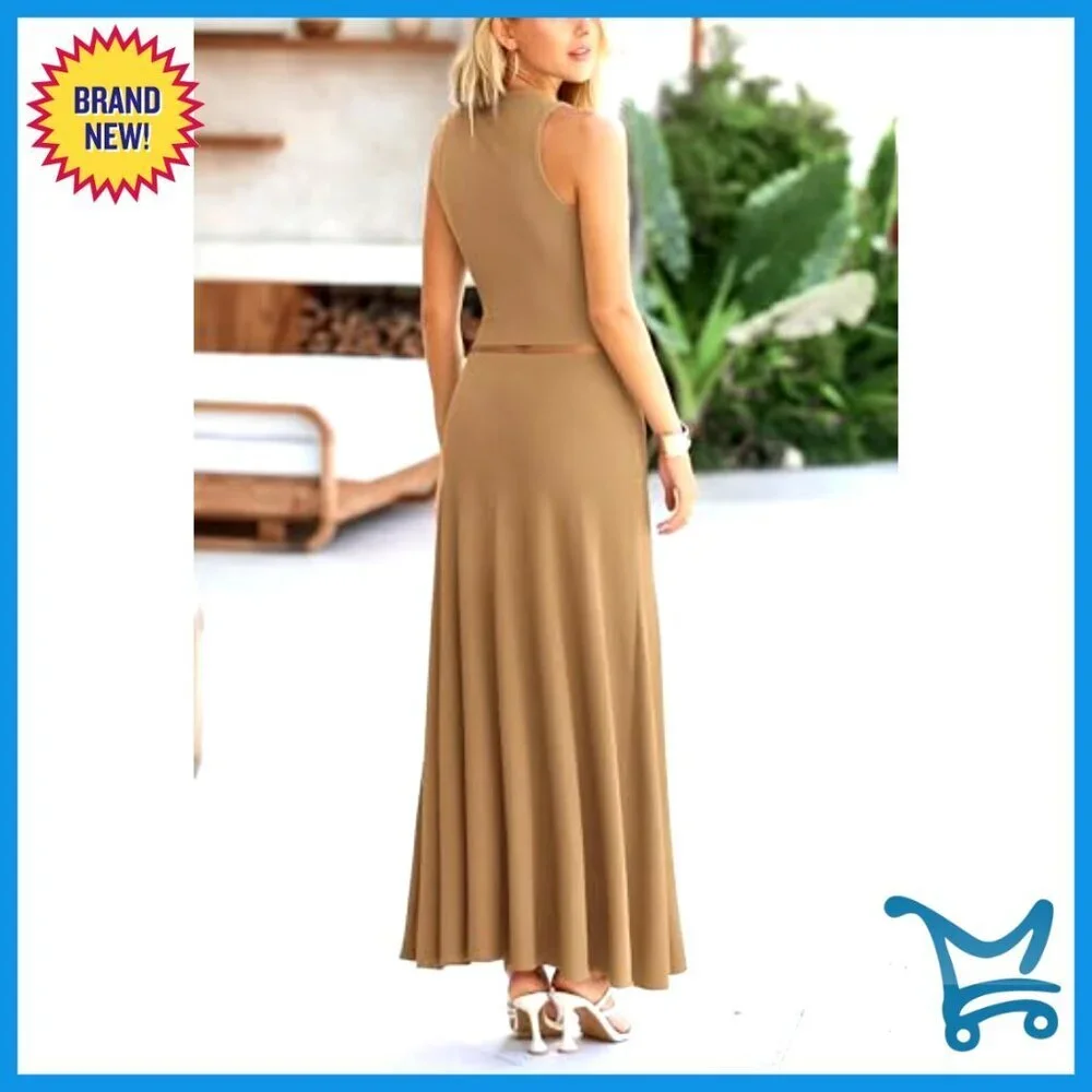 Knit Cropped Tank Maxi Skirt Set Elegant Chic Summer Outfit Matching